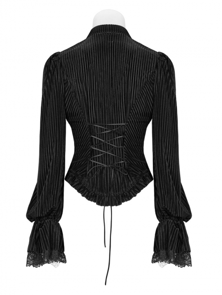 Black Vintage Gothic Velvet Long Sleeve Shirt for Women - Devilnight.co.uk