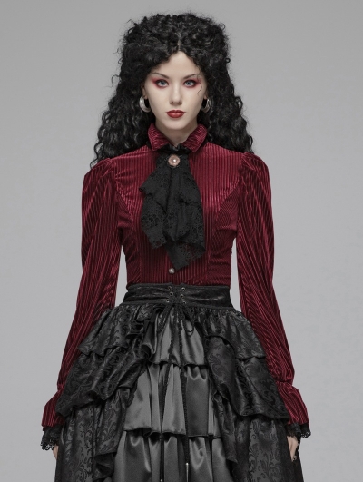 Red Vintage Gothic Velvet Long Sleeve Shirt for Women