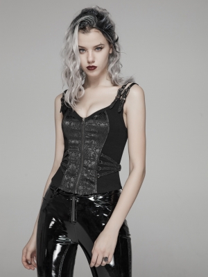 Black Gothic Steampunk Jacquard Corset Top for Women