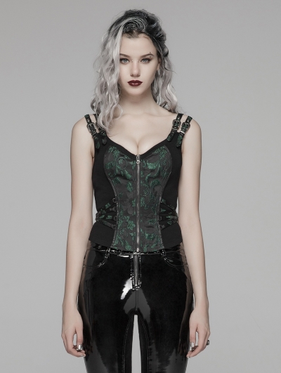 Green Gothic Steampunk Jacquard Corset Top for Women