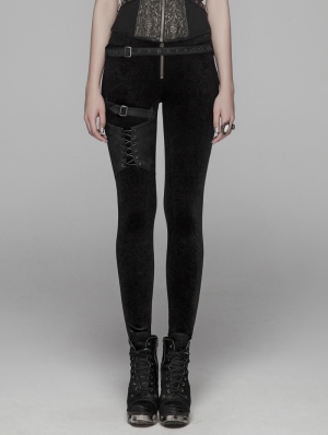Black Gothic Velvet Steampunk Legging Pants for Women