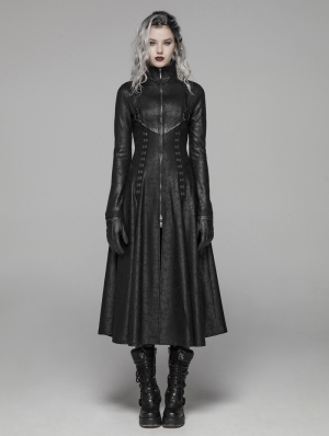 Black Gothic Dark Punk Long Coat for Women