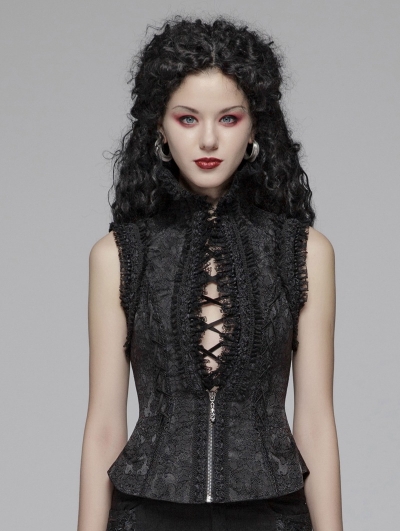 Black Sexy Gothic Jacquard Waistcoat for Women
