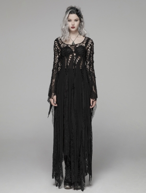 Black Gothic Punk Long Asymmetric Lace Dress