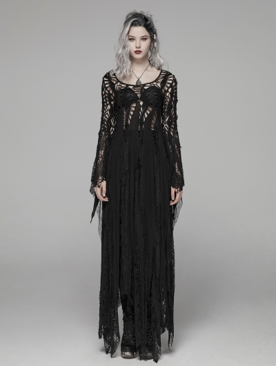 Black Gothic Punk Long Asymmetric Lace Dress