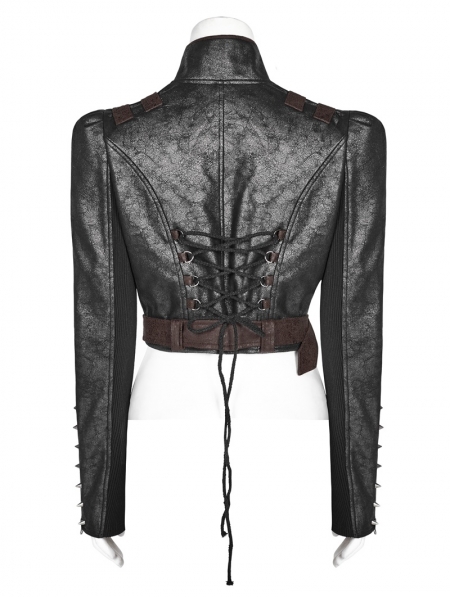 Coffee Gothic Steampunk Rivet Short Jacket for Women - Devilnight.co.uk