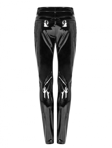 Black Gothic Punk Latex Slim Pants for Women - Devilnight.co.uk