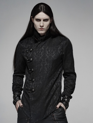 Black Vintage Gothic Dragon Satin Jacquard Shirt for Men