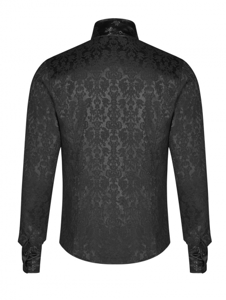 Black Vintage Gothic Dragon Satin Jacquard Shirt for Men - Devilnight.co.uk