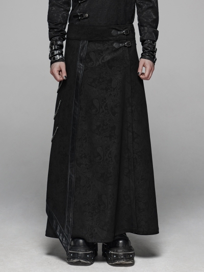 Black Retro Gothic Floral Long Overskirt for Men