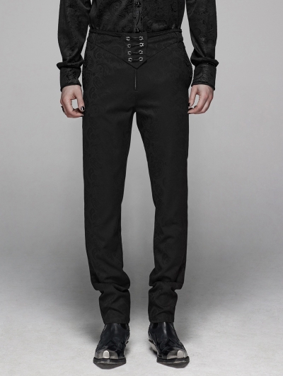 Black Retro Gothic Floral Swallow Suit Trousers for Men