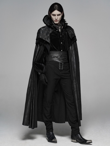 Black Noble Gothic Vampire Long Cloak for Men - Devilnight.co.uk