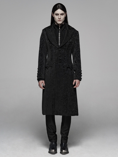 Black Vintage Gothic Jacquard Long Coat for Men
