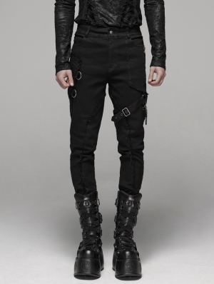 Black Gothic Punk Belt Chain Pants for Men