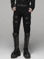 Black Gothic Punk Buckle Belt Handsome Stretch Trousers for Men