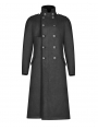 Black Gothic Military Style Long Thick Jacket for Men