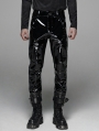 Black Gothic Military Bright Leather Pants for Men