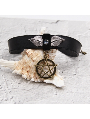 Black Vintage Gothic Pentagram PU Leather Choker Necklace