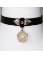 Black Vintage Gothic Pentagram PU Leather Choker Necklace