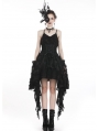 Black Gothic Spaghetti Strap Feather Lace Cocktail Party Dress