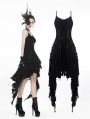 Black Gothic Spaghetti Strap Feather Lace Cocktail Party Dress