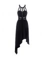 Black Gothic Punk Harness Style Asymmetrical Dress