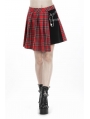 Red Gothic Punk Pleated Grid Irregular Hem Short Skirt