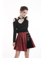 Red Gothic Punk Pleated Grid Irregular Hem Short Skirt