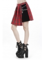 Red Gothic Punk Pleated Grid Irregular Hem Short Skirt