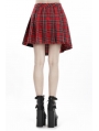 Red Gothic Punk Pleated Grid Irregular Hem Short Skirt
