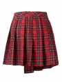 Red Gothic Punk Pleated Grid Irregular Hem Short Skirt