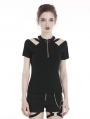 Black Gothic Punk Zipper Short Sleeve T-Shirt for Women