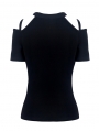 Black Gothic Punk Zipper Short Sleeve T-Shirt for Women