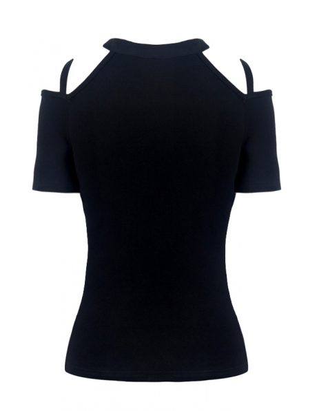 Black Gothic Punk Zipper Short Sleeve T-Shirt for Women - Devilnight.co.uk