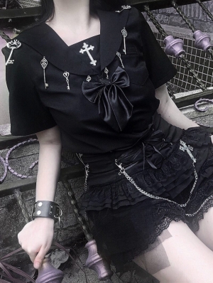 Black Gothic Key Uniform Top for Women