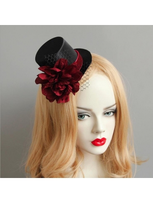 Gothic Party Red Flower Hat Headdress