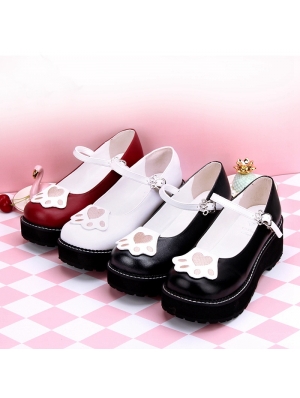 Black/White/Red Sweet Lolita Cat Paws Pattern Shoes