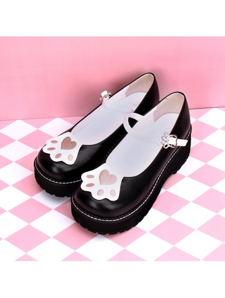 Black/White/Red Sweet Lolita Cat Paws Pattern Shoes - Devilnight.co.uk