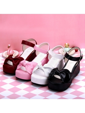 Black/White/Pink/Red Sweet Lolita Bow Platform Sandals