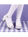 White/Purple Sweet Lolita Fairy Tale Pattern Mid Heel Sandals