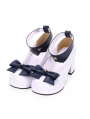 White/Black/Navy Blue Sweet Lolita Bow Pentagram Mid Heel Shoes
