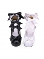 White/Black Sweet Lolita Bow Belt Mid Heel Shoes