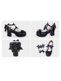 White/Black Sweet Lolita Bow Belt Mid Heel Shoes