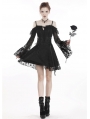 Black Sweet Gothic Off-the-Shoulder Lace Short Dress