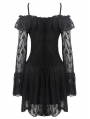 Black Sweet Gothic Off-the-Shoulder Lace Short Dress