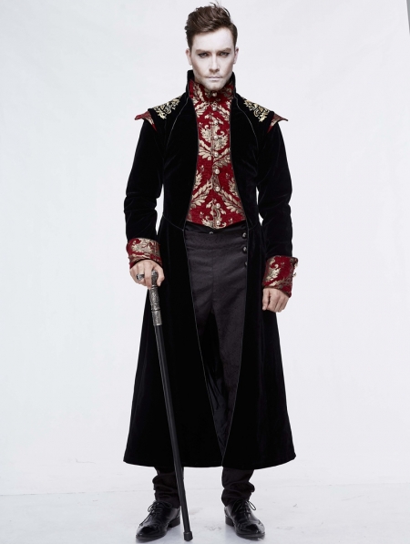 Black Vintage Gothic Victorian Masquerade Long Tail Coat for Men ...