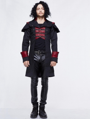 Black and Red Gothic Military Cape Jacket for Men