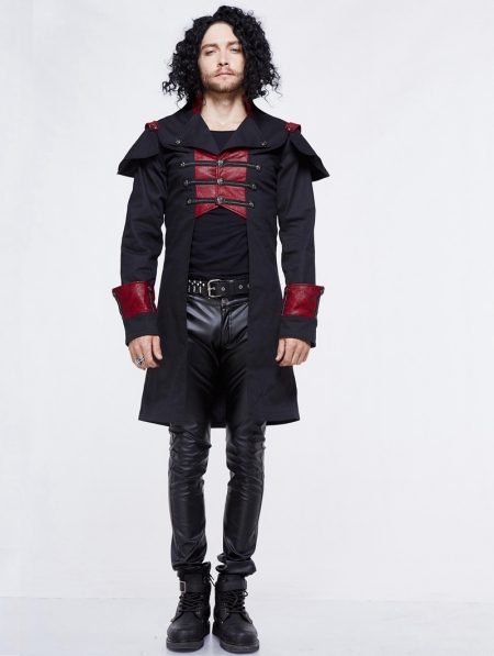 Black and Red Gothic Military Cape Jacket for Men - Devilnight.co.uk