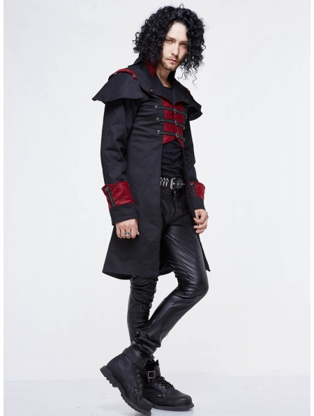 Black and Red Gothic Military Cape Jacket for Men - Devilnight.co.uk