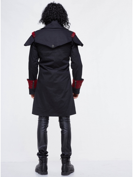 Black and Red Gothic Military Cape Jacket for Men - Devilnight.co.uk